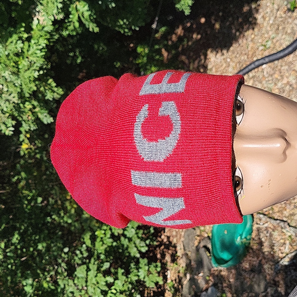 Christmas knit skull cap, toboggan hat, naughty, nice, very warm